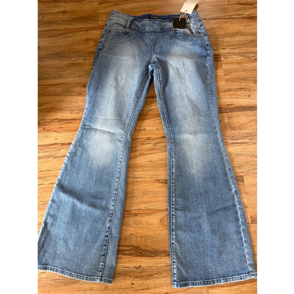 Flamingo Womens Pull On Flare Jeans Light Wash Denim Stretch Size S 4-6